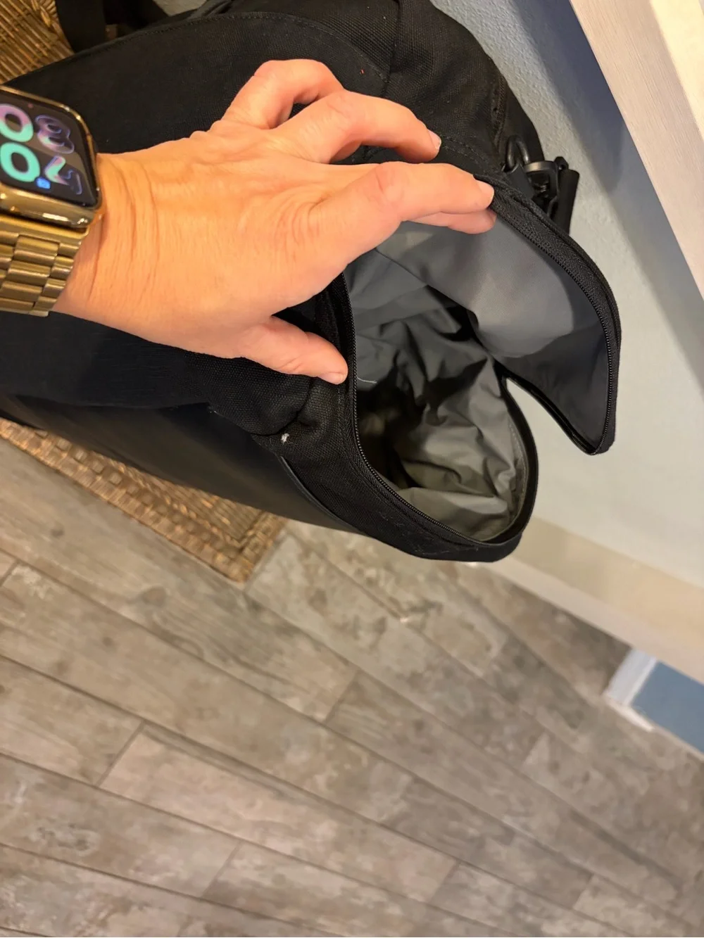 Away Black Canvas Duffel Bag with Front Patch Pocket - Like New! Retails $245